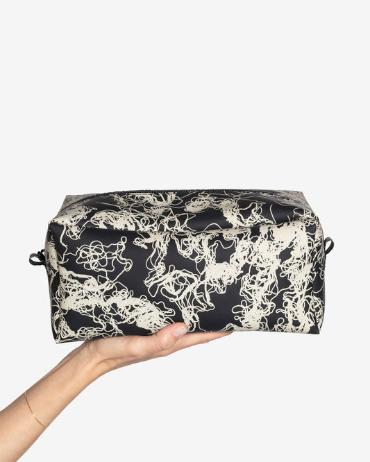Large Shaving Bag - ivory scribble on black