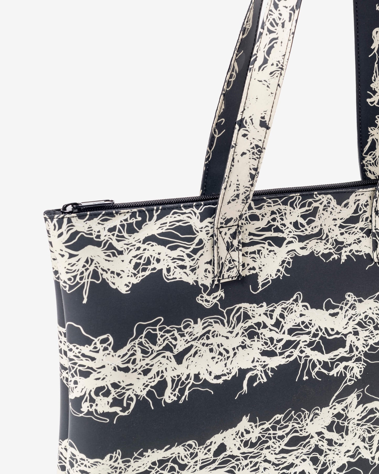Flat Tote Bag - ivory stripes on black