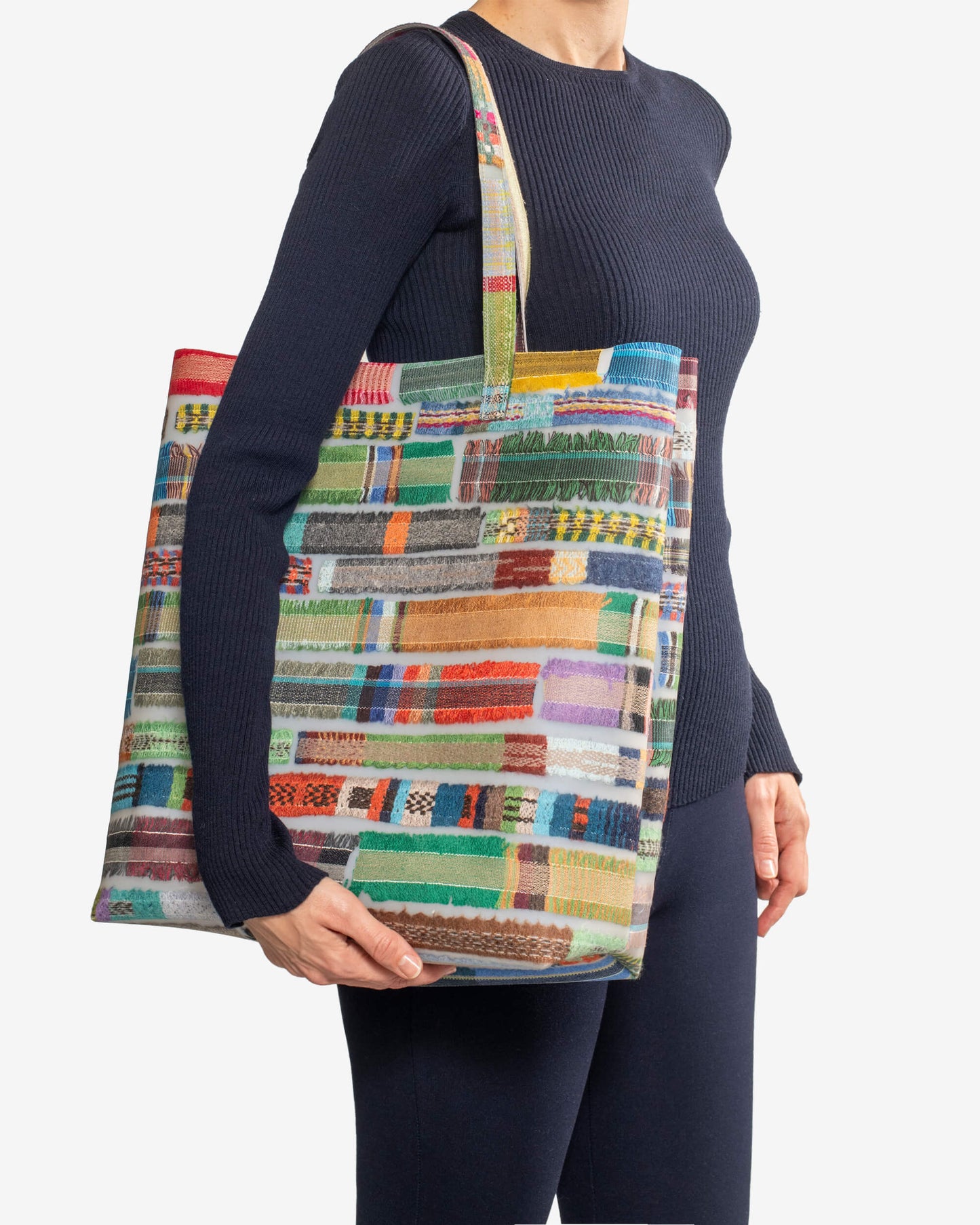 Large Vertical Tote - multicolor stripes