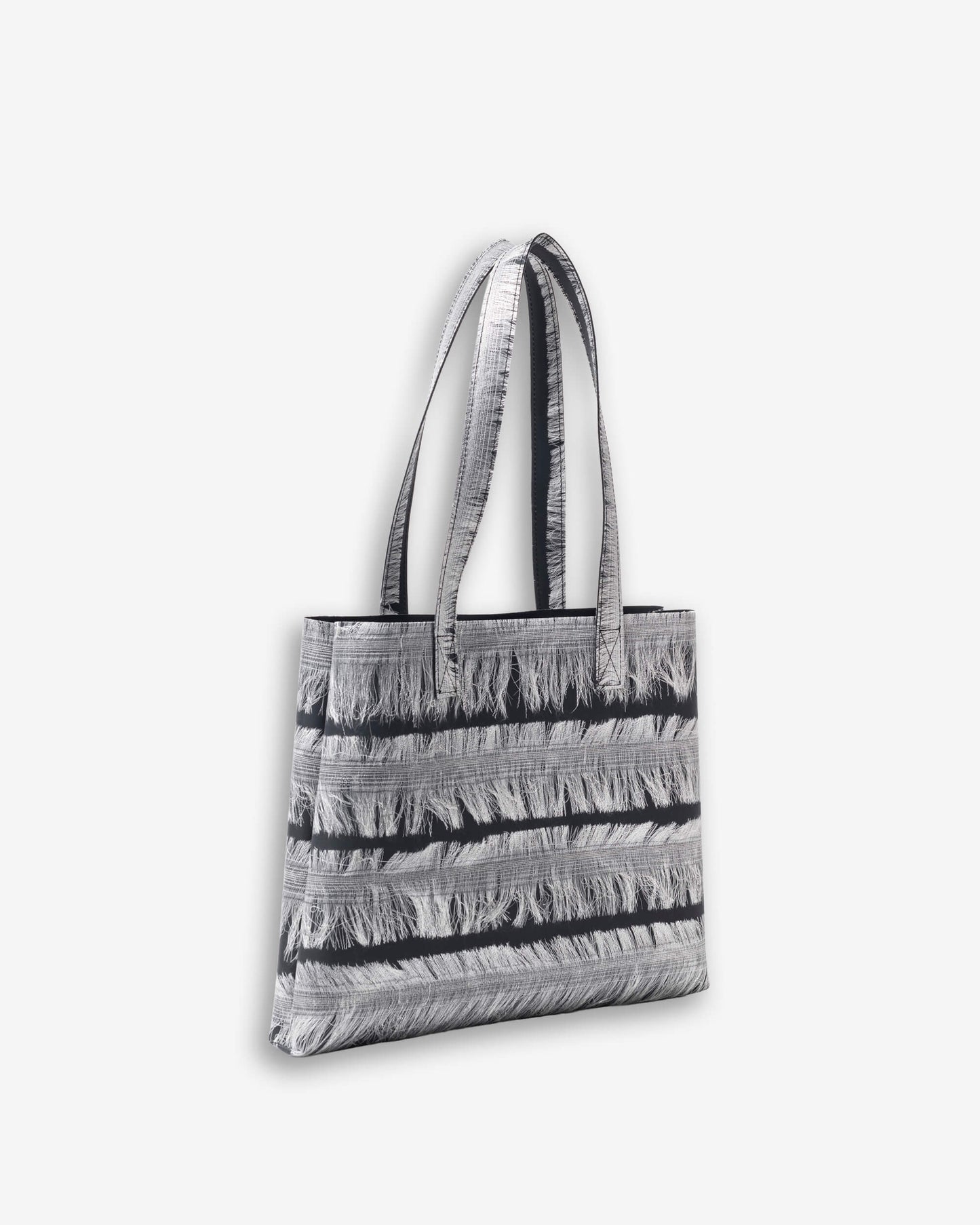 Tote Bag - silver fringes on black