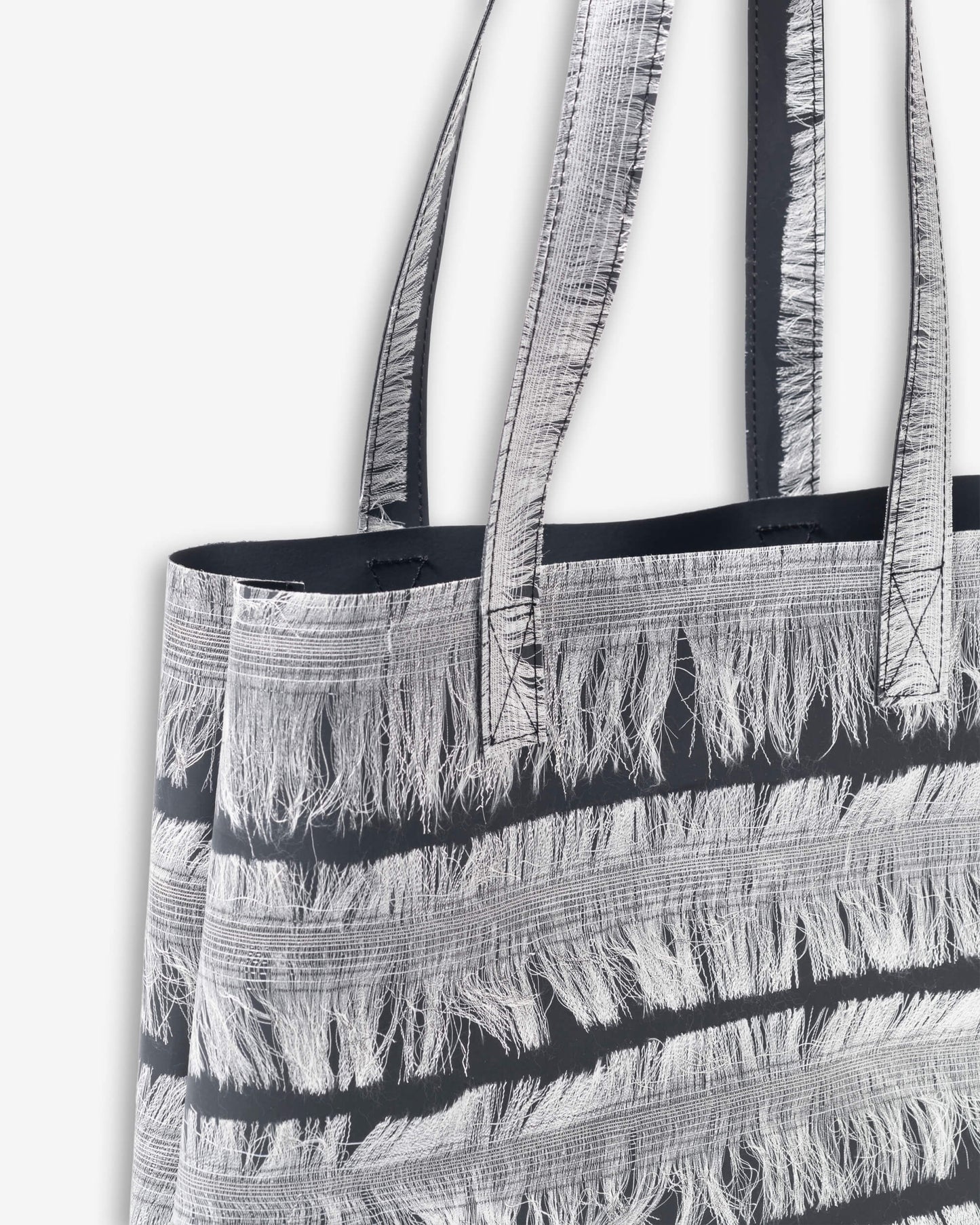 Tote Bag - silver fringes on black