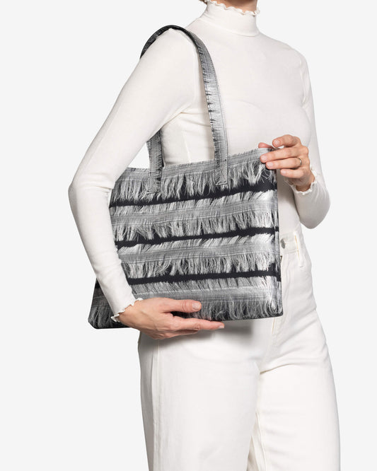 Tote Bag - silver fringes on black