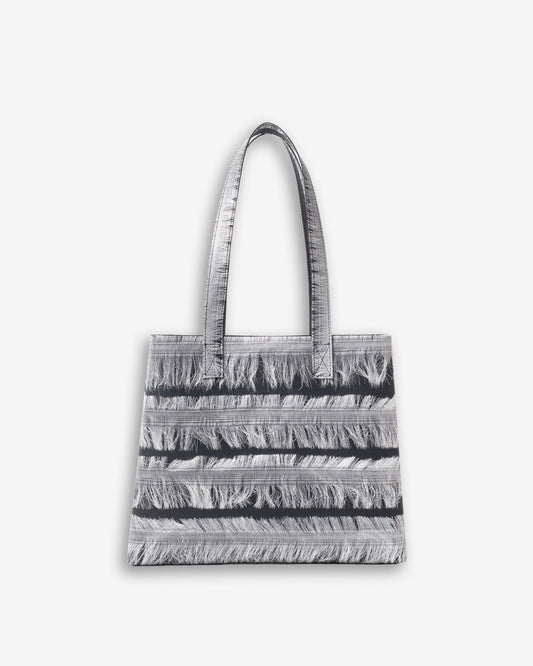 Tote Bag - silver fringes on black